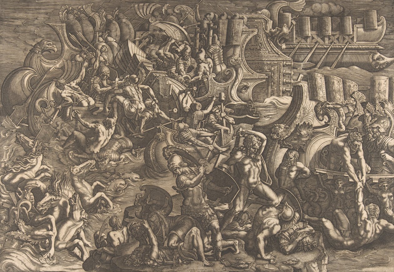Trojanie odpychający Greków, 1538. autorstwa Giovanni Battista Scultori