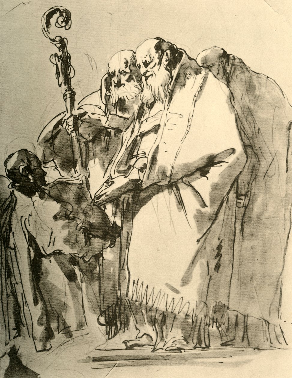 Biskup, dwóch innych księży i diakon z rytuałem, ok. 1740, 1928 autorstwa Giovanni Battista Tiepolo