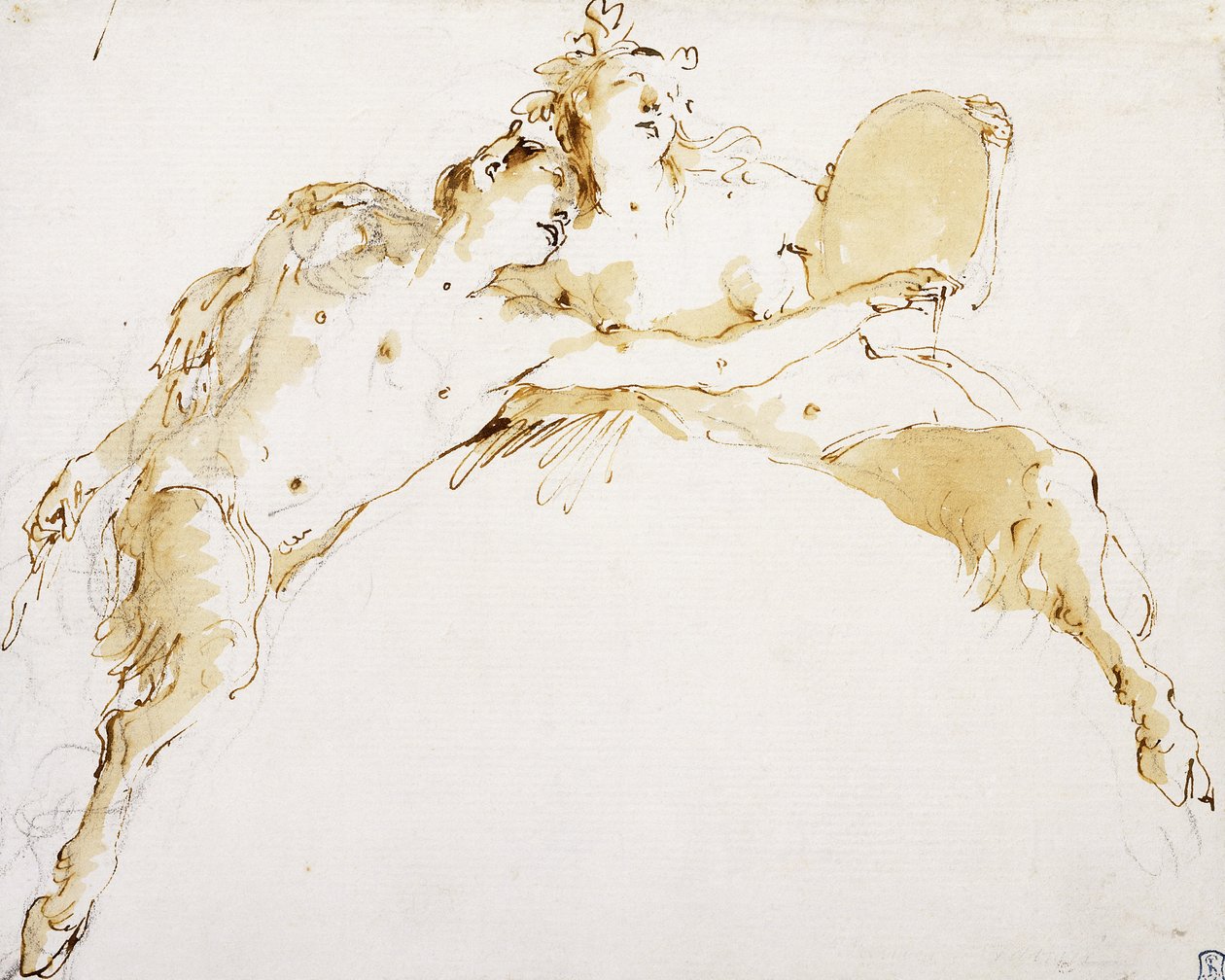 Faun z wyciągniętą lewą ręką i Fauness trzymający Tambour, autorstwa Giovanni Battista Tiepolo