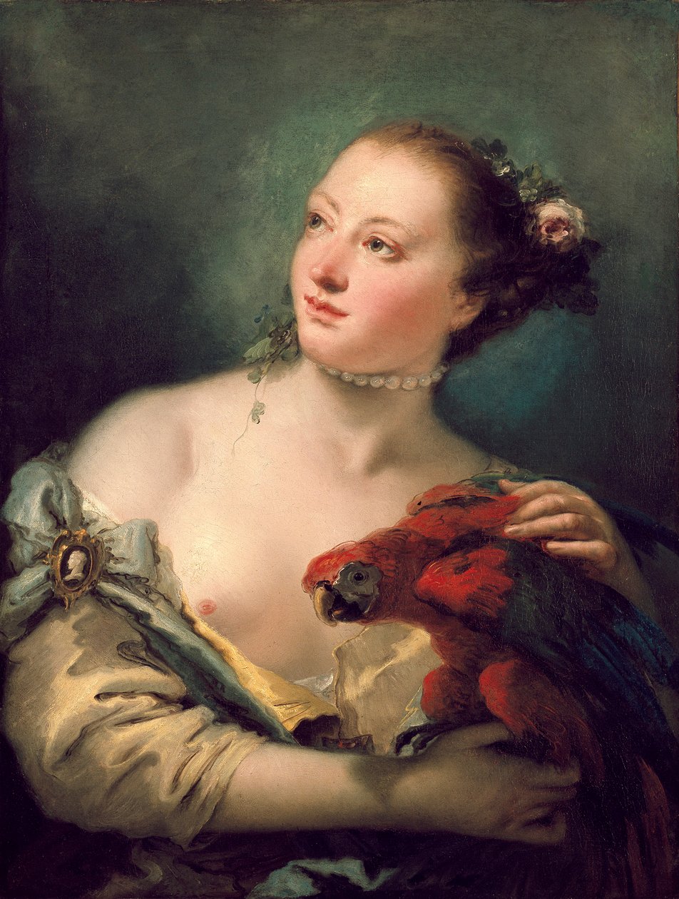 Młoda Kobieta z Arą, koniec 1760 autorstwa Giovanni Battista Tiepolo