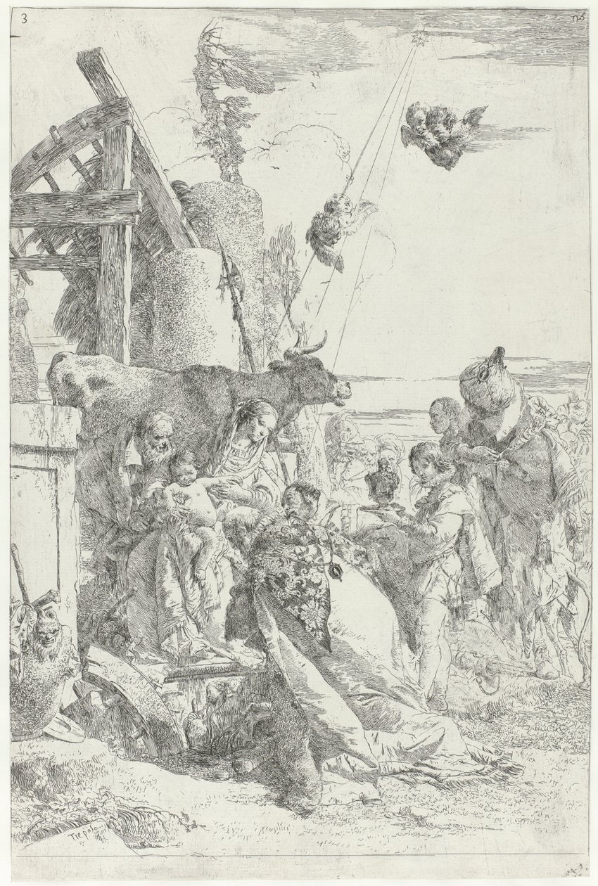Adoracja Dzieciątka Jezus przez Trzech Króli Scherzi di fantasia (tytuł serii) autorstwa Giovanni Battista Tiepolo