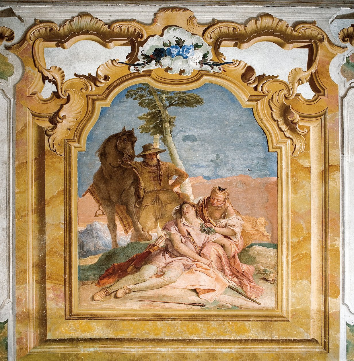 Angelica przybywająca z pomocą rannemu Medoro, z pokoju Orlando Furioso w Palazzina, 1757 autorstwa Giovanni Battista Tiepolo
