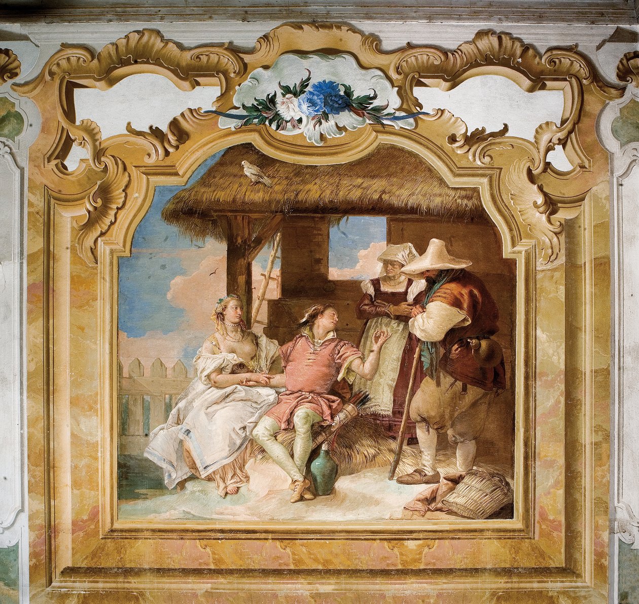 Angelica i Medoro żegnają się z chłopami, z pokoju Orlando Furioso w Palazzina, 1757 autorstwa Giovanni Battista Tiepolo