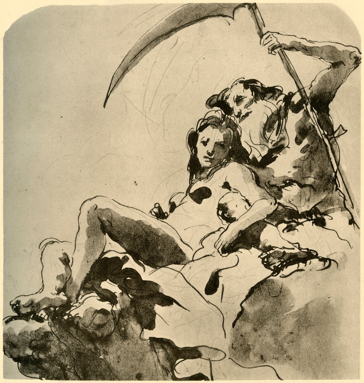 Chronos i młoda kobieta, połowa XVIII w., 1928 autorstwa Giovanni Battista Tiepolo