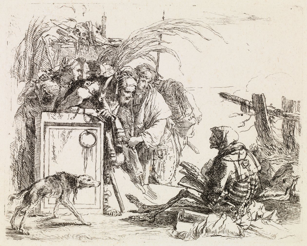 Śmierć udzielająca audiencji, z Vari Capricci autorstwa Giovanni Battista Tiepolo