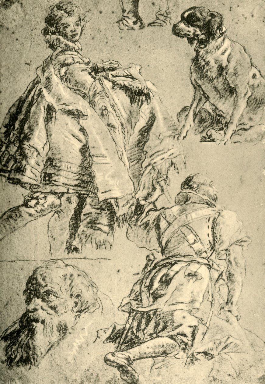 Studia szczegółowe do fresków w Kaisersaal w rezydencji w Würzburgu, 1751-1752, 1928 autorstwa Giovanni Battista Tiepolo