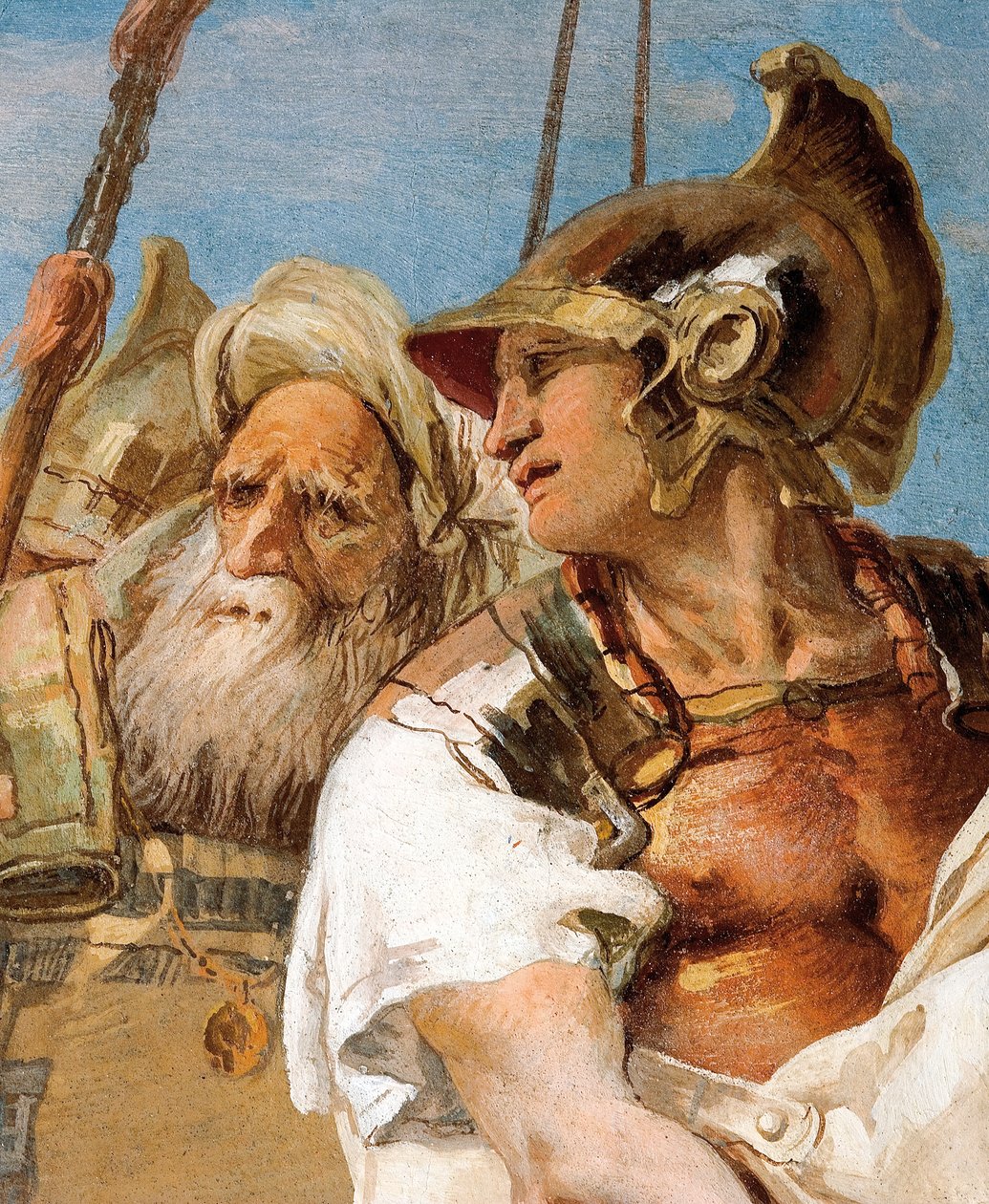 Fragment Eneasza z Eneidy przedstawiającego Kupidyna w przebraniu Askaniusza Dydonie, z sali Eneidy w Palazzina, 1757 r. autorstwa Giovanni Battista Tiepolo