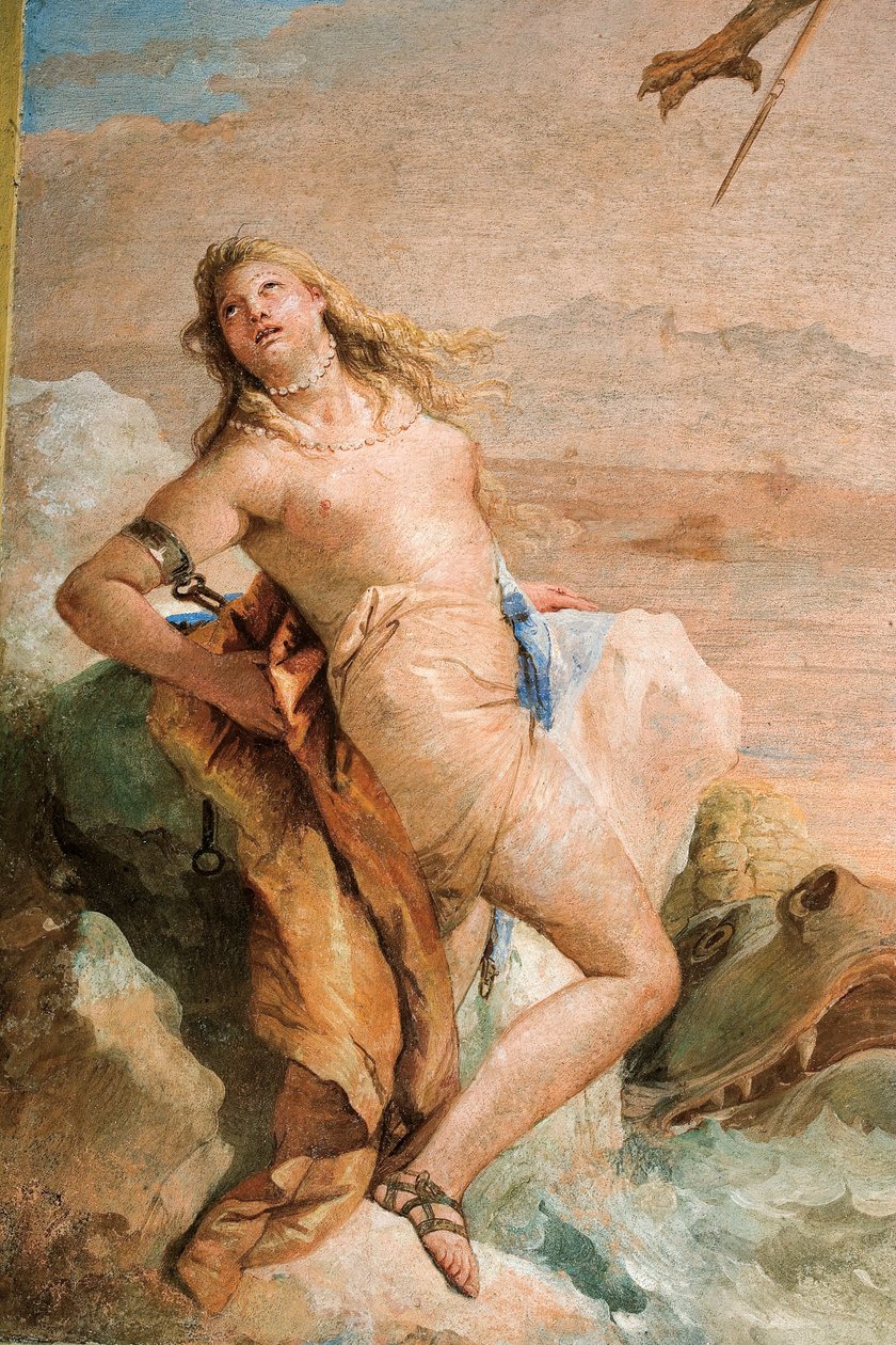 Detal Angeliki, z obrazu Ruggero uwalniającego Angelikę, z pokoju Orlanda Furioso w Palazzinie, 1757 autorstwa Giovanni Battista Tiepolo