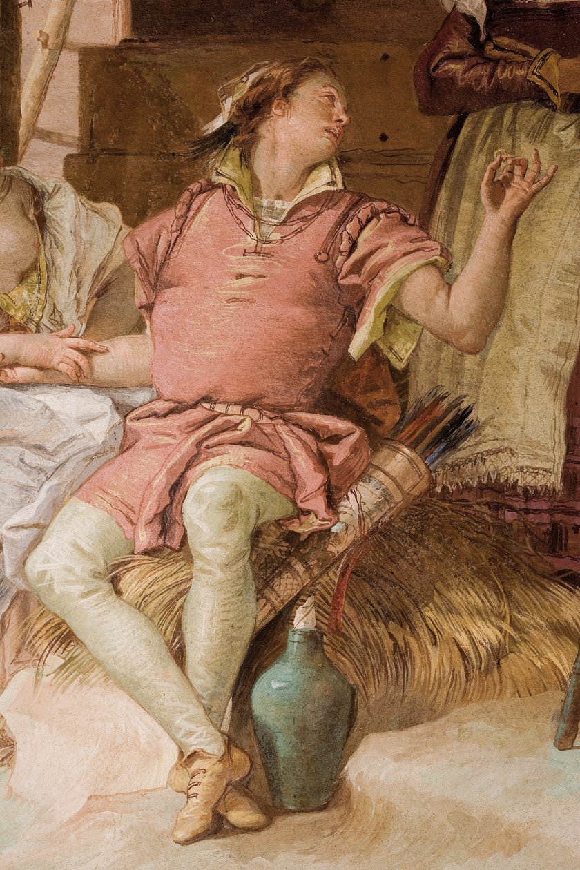 Detal Medoro z Angelica i Medoro opuszczających chłopów, z pokoju Orlando Furioso w Palazzinie, 1757 autorstwa Giovanni Battista Tiepolo