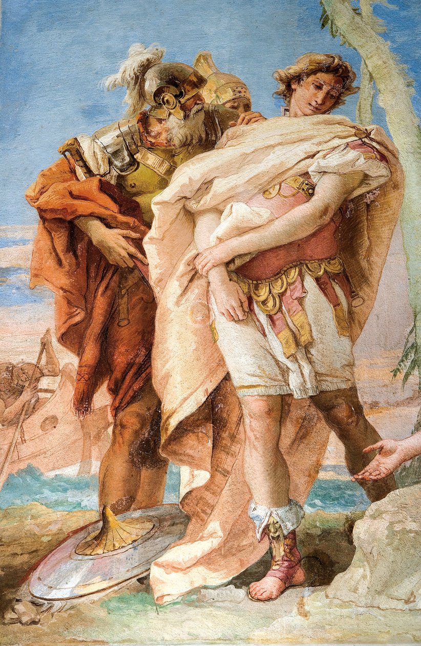 Fragment obrazu Rinalda, z obrazu Rinaldo porzucający Armidę, z Sali Jerozolimskiej w Palazzinie, 1757 autorstwa Giovanni Battista Tiepolo