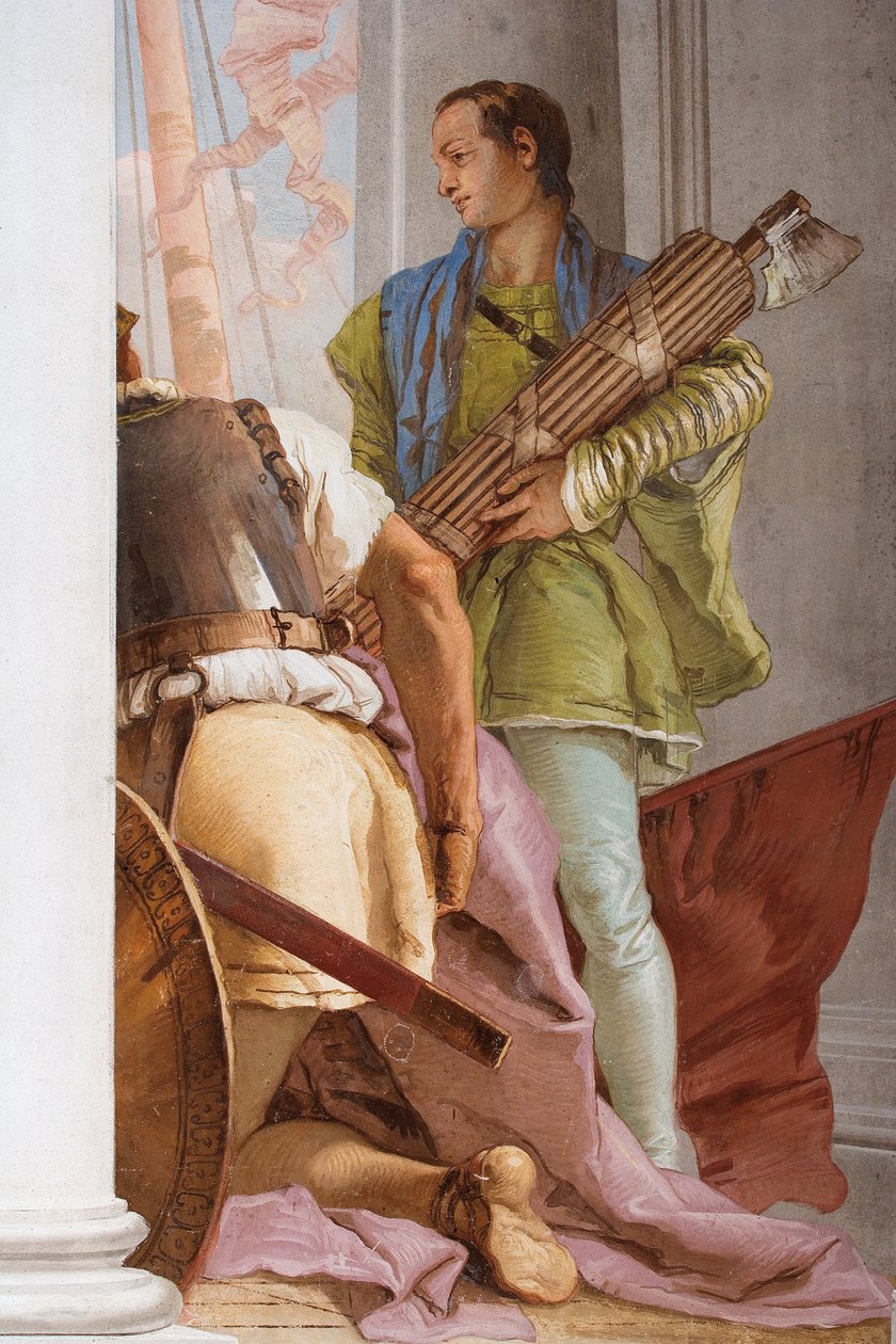 Fragment obrazu Flota grecka w Aulis, z Sali wejściowej w Palazzina, 1757 (freso) autorstwa Giovanni-Battista Tiepolo
