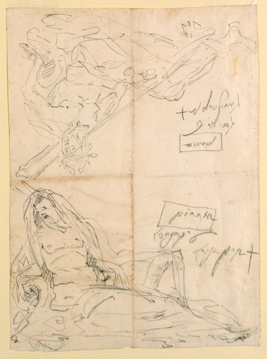 Rysunek, Dwa szkice bogów rzecznych, ok. 1750 r. autorstwa Giovanni Battista Tiepolo