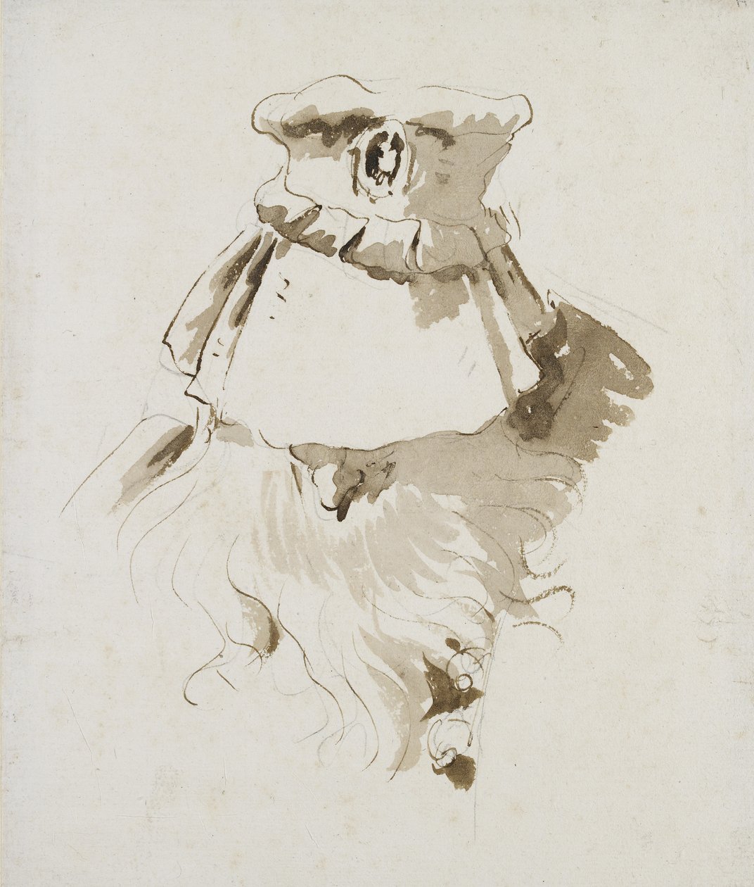 Głowa brodatego mężczyzny (pióro, brązowy tusz, brązowy wash, czarna kreda na białym papierze) autorstwa Giovanni Battista Tiepolo
