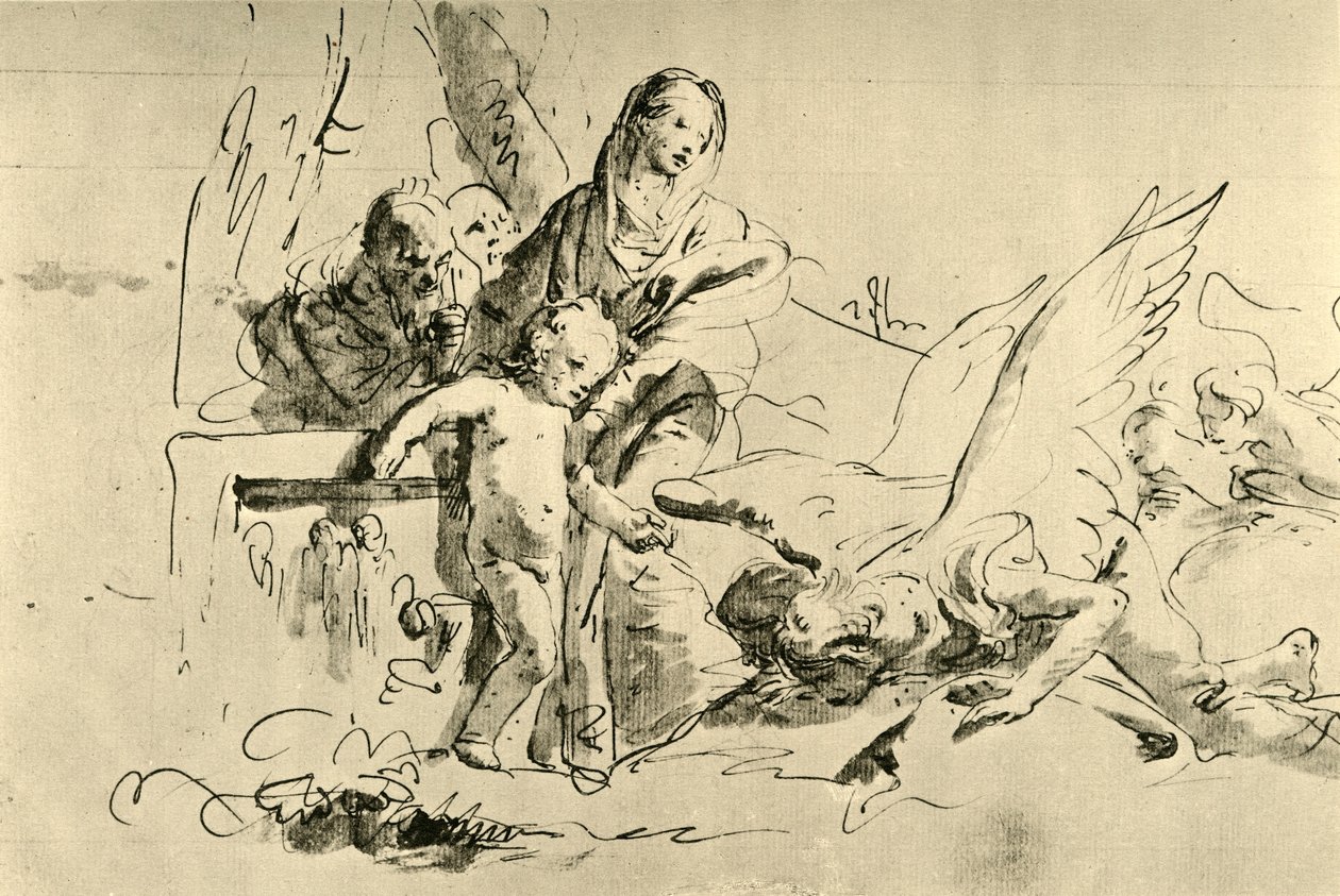 Święta Rodzina i Anioły, połowa XVIII w., 1928 autorstwa Giovanni Battista Tiepolo