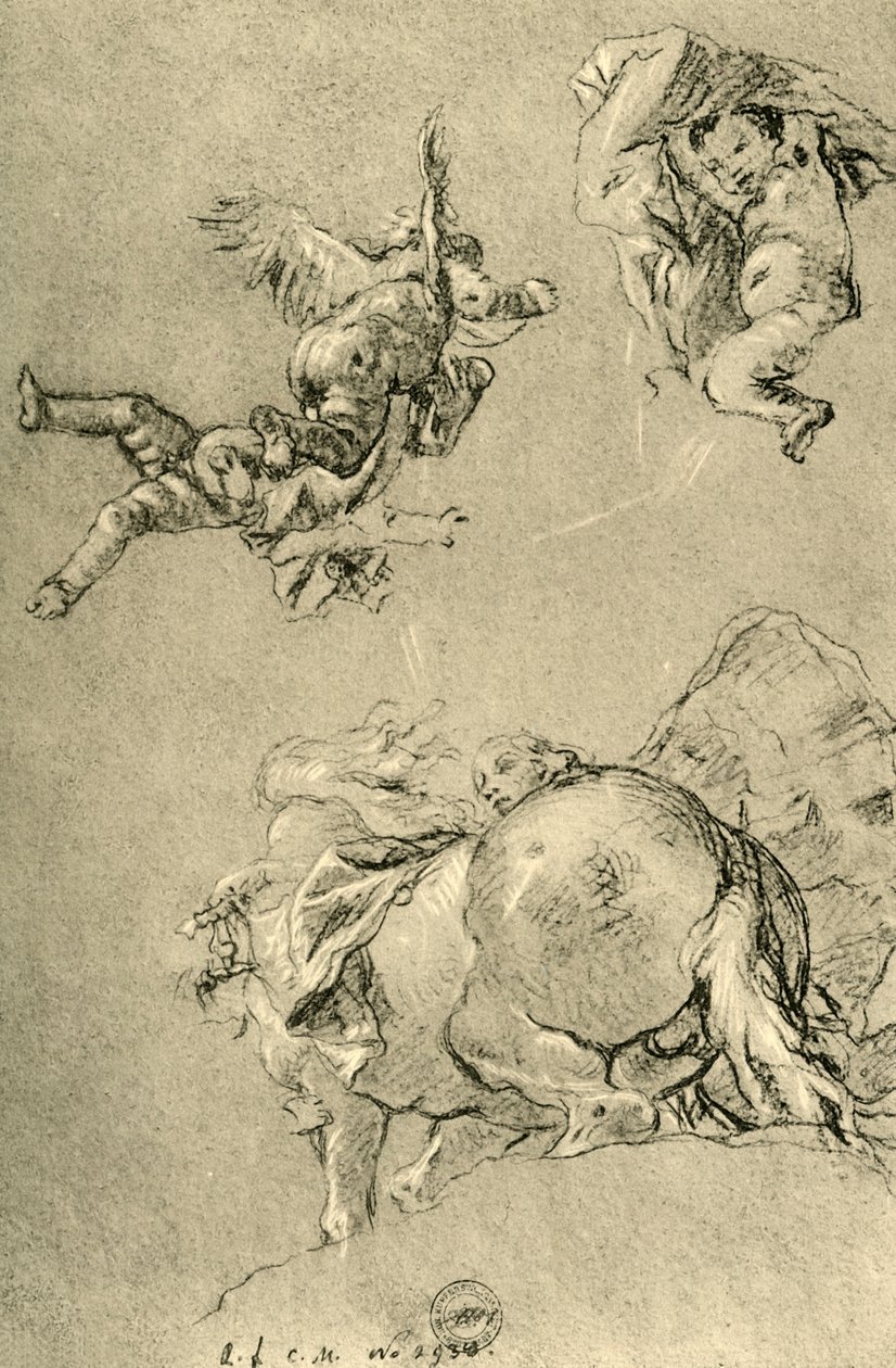 Unoszące się amorki i jeden z Horae ze słonecznym rumakiem, 1752-1753, 1928 autorstwa Giovanni Battista Tiepolo