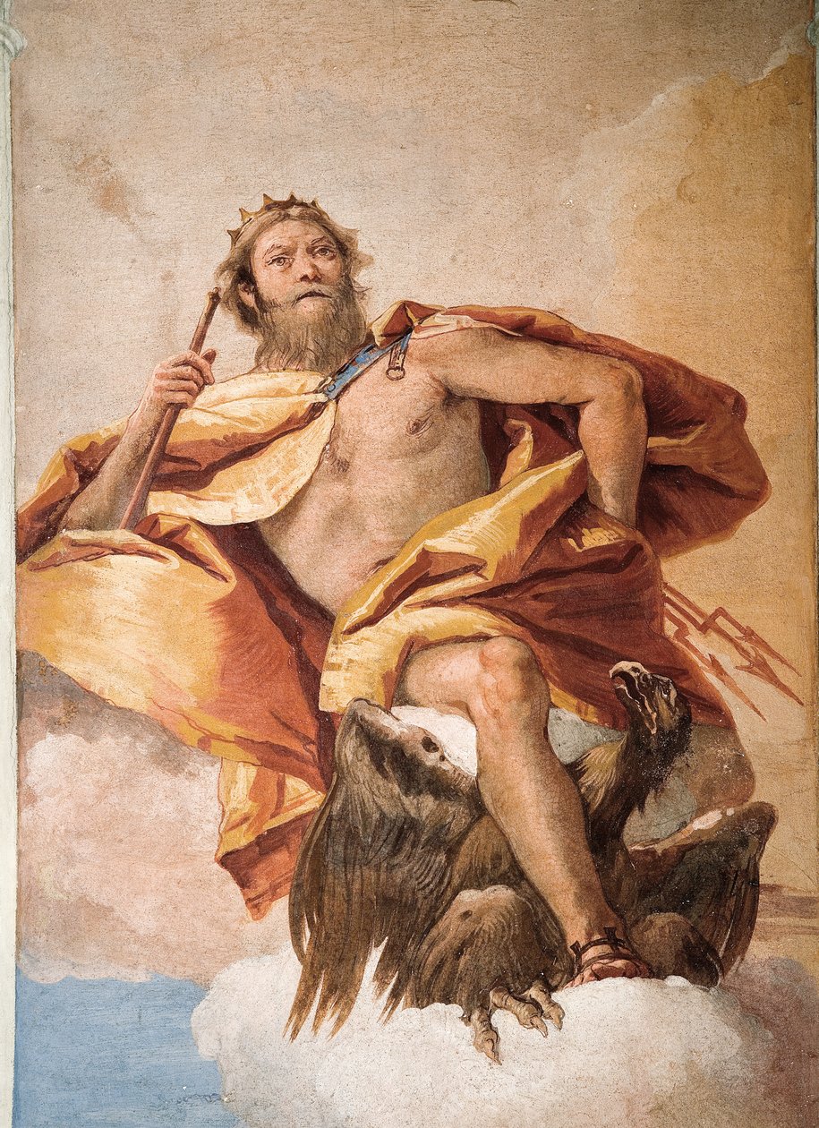 Jowisz Gromowładca z Orłem, z Pokoju Bóstw Olimpijskich w Foresterii (Pensjonat) 1757 autorstwa Giovanni Battista Tiepolo