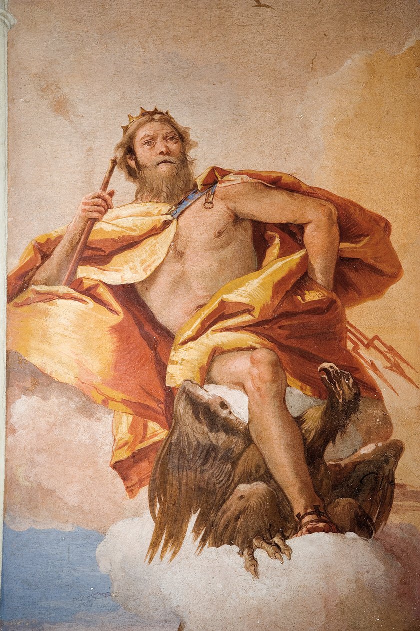 Jowisz Gromowładca z Orłem, z Pokoju Bóstw Olimpijskich w Foresterii (Pensjonat) 1757 autorstwa Giovanni Battista Tiepolo