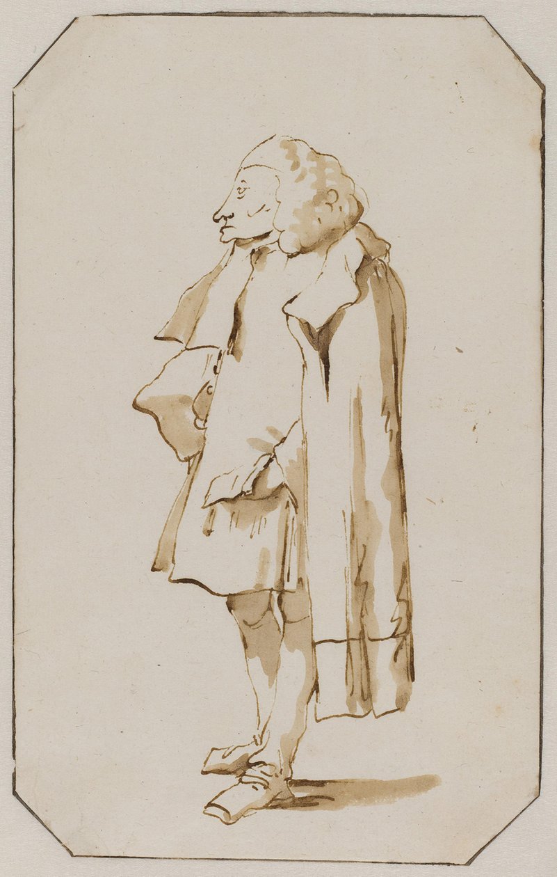 Karykatura stojącego mężczyzny w pelerynie autorstwa Giovanni Battista Tiepolo