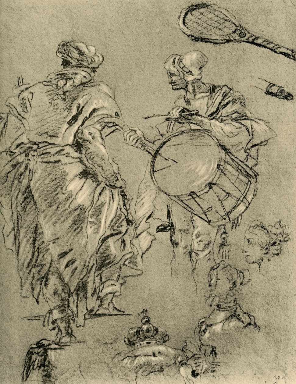 Mężczyzna widziany od tyłu, perkusista i małe studia, 1751-1752, 1928 autorstwa Giovanni Battista Tiepolo