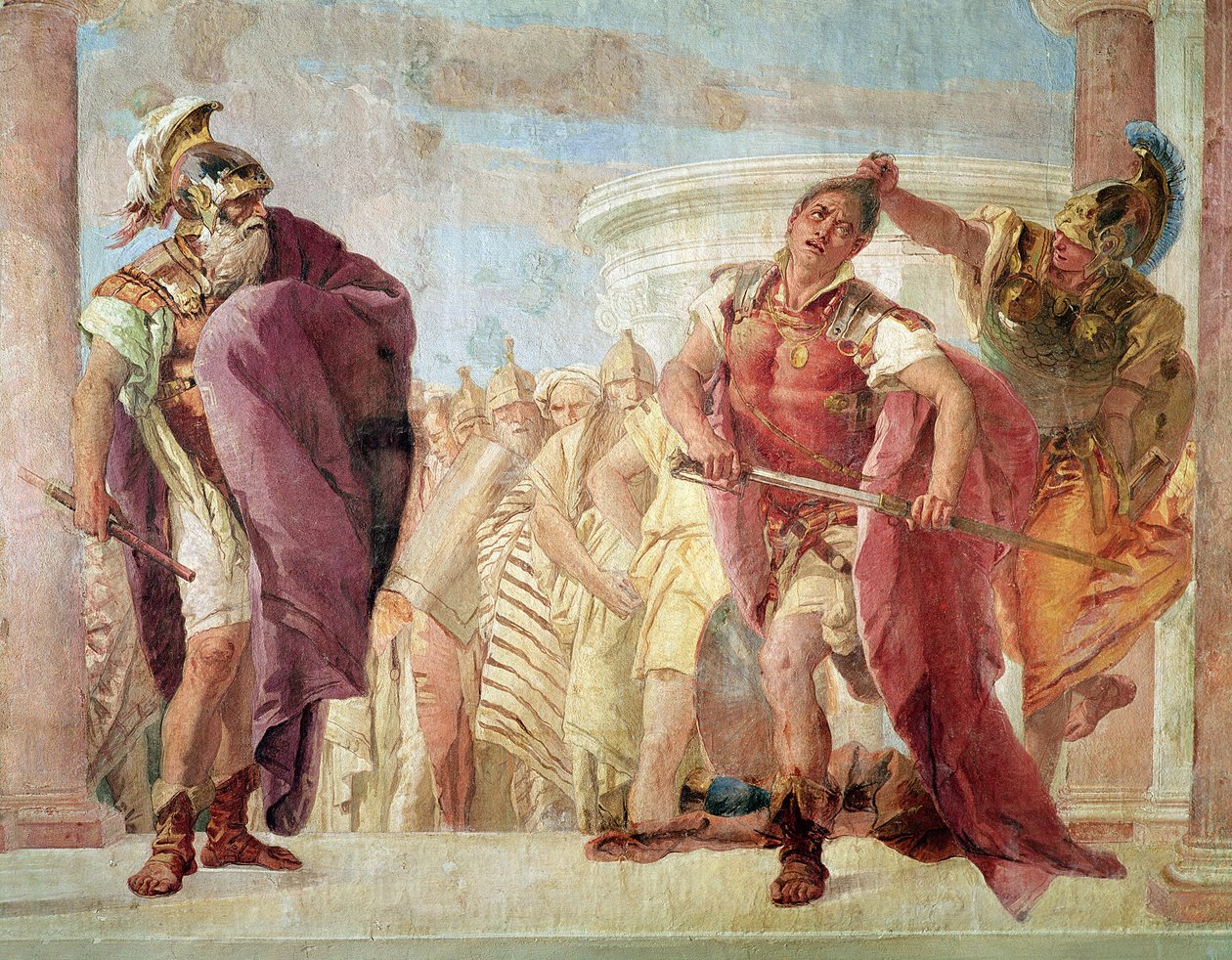 Minerwa powstrzymująca Achillesa przed zabiciem Agamemnona, z "Iliady" Homera, 1757 r. autorstwa Giovanni Battista Tiepolo
