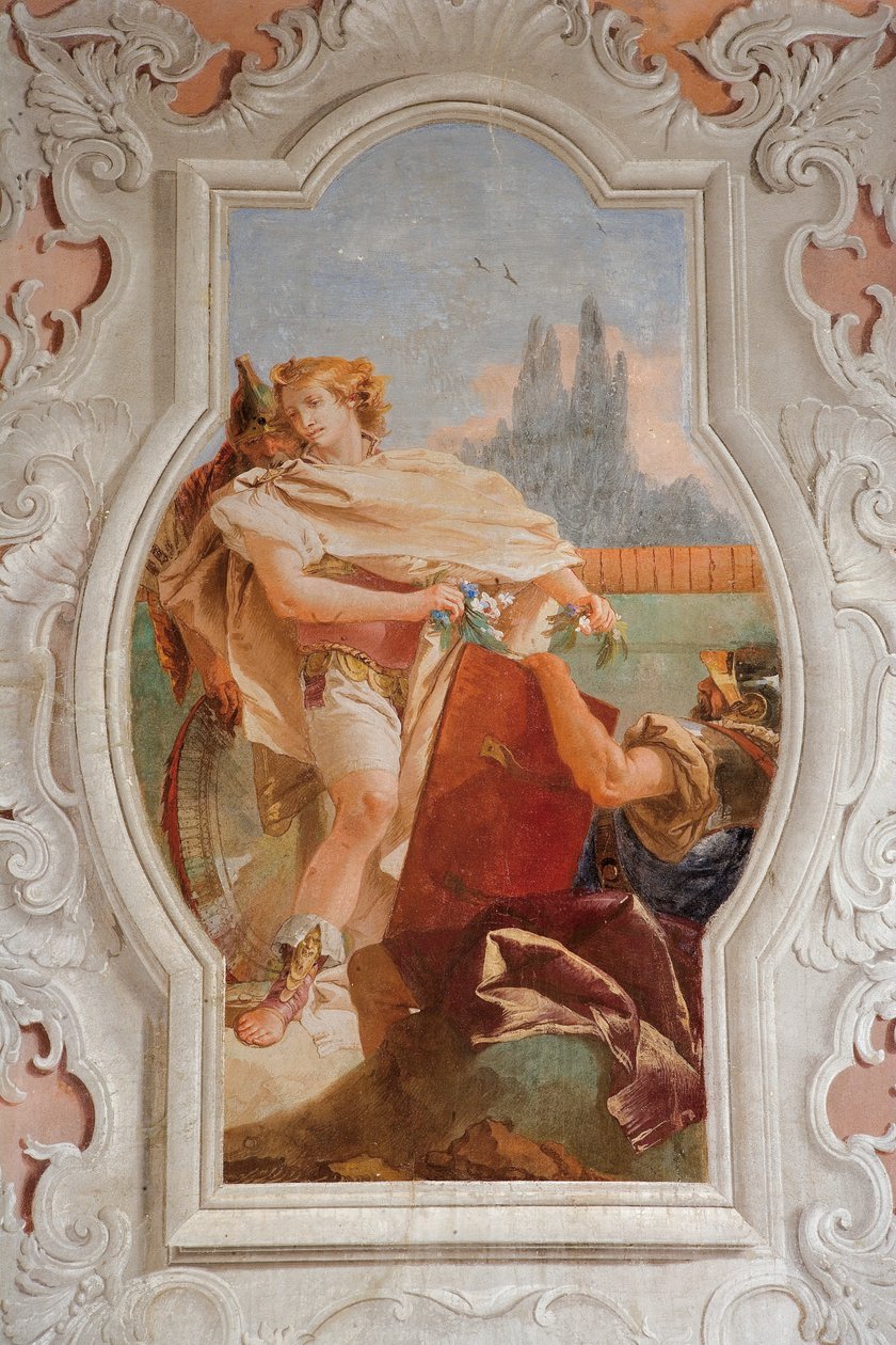 Rinaldo wstydzi się swojej przeszłości, z pokoju jerozolimskiego dostarczonego w Palazzina, 1757 autorstwa Giovanni Battista Tiepolo