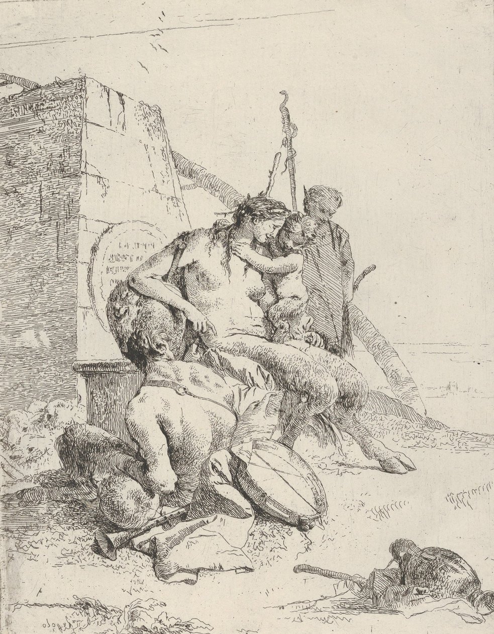Rodzina Satyrów z Obeliskiem, od Scherzi, ca. 1743-50. autorstwa Giovanni Battista Tiepolo