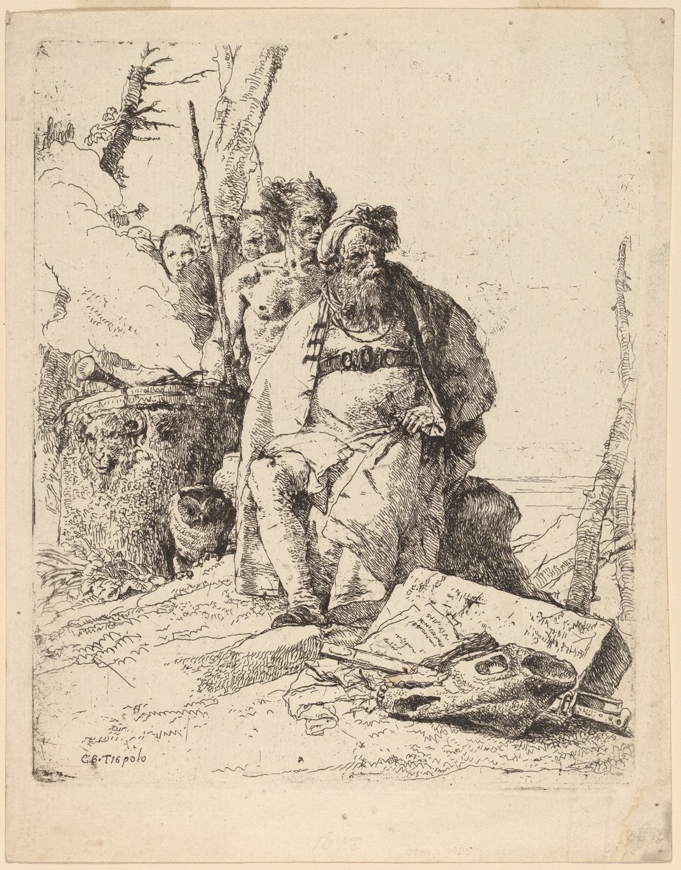 Siedzący mag z innymi figurami obok ołtarza autorstwa Giovanni Battista Tiepolo