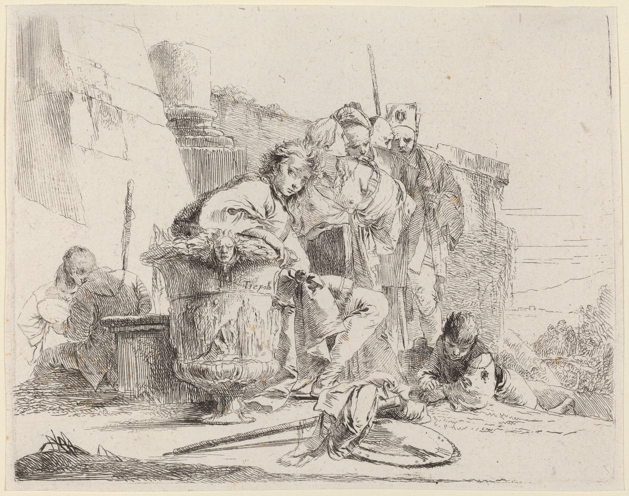 Siedząca młodzież oparta o urnę autorstwa Giovanni Battista Tiepolo