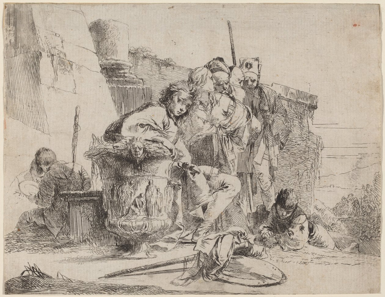 Siedząca młodzież oparta o urnę autorstwa Giovanni Battista Tiepolo