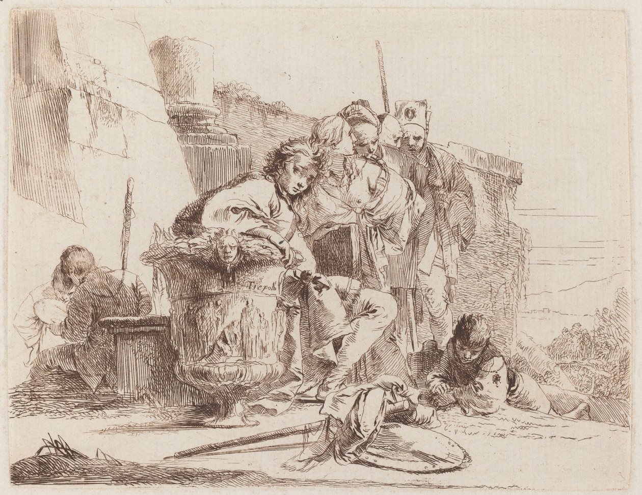 Siedząca młodzież oparta o urnę autorstwa Giovanni Battista Tiepolo