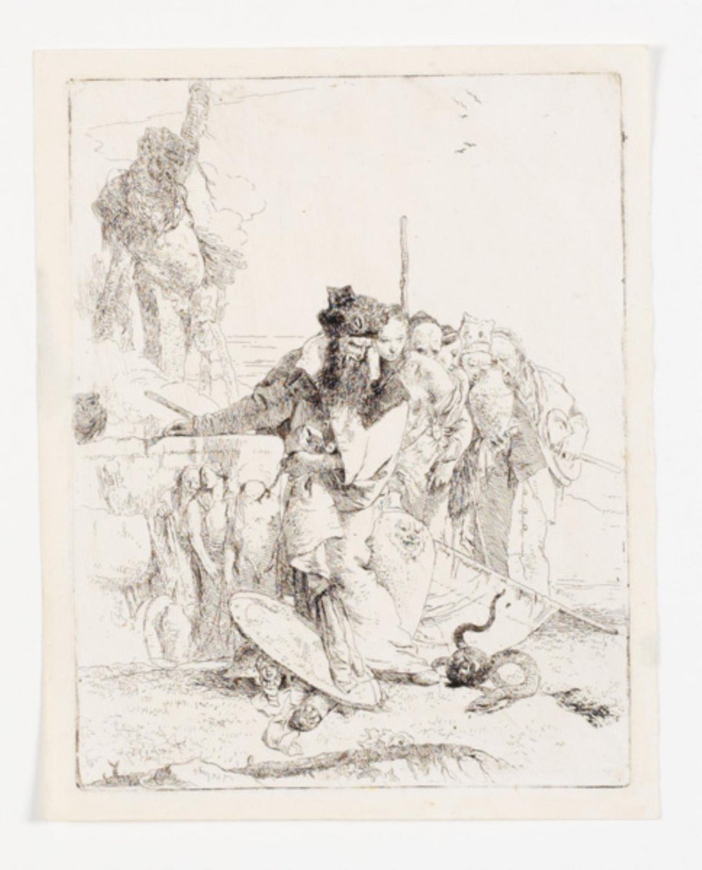 Sześć osób patrzących na węża. Arkusz z serii Scherzi di fantasia. (Rizzi 15; De Vesme 24) autorstwa Giovanni Battista Tiepolo