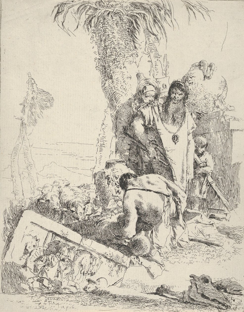 Pasterz z Dwoma Magami, ze Scherzi, ca. 1743-57. autorstwa Giovanni Battista Tiepolo
