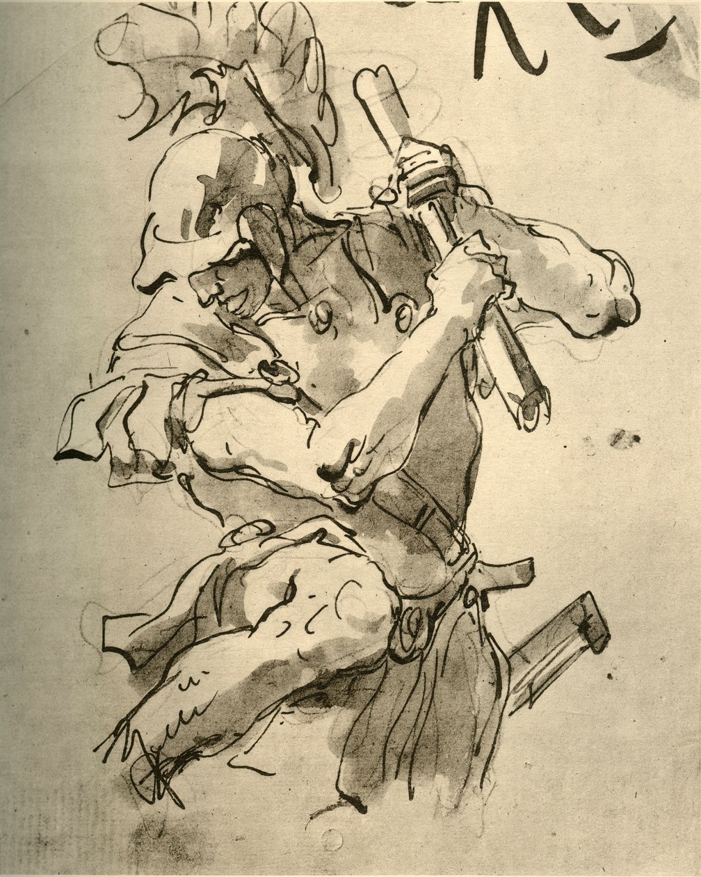 Żołnierz podnoszący rękę do uderzenia, połowa XVIII w., 1928 r. autorstwa Giovanni Battista Tiepolo