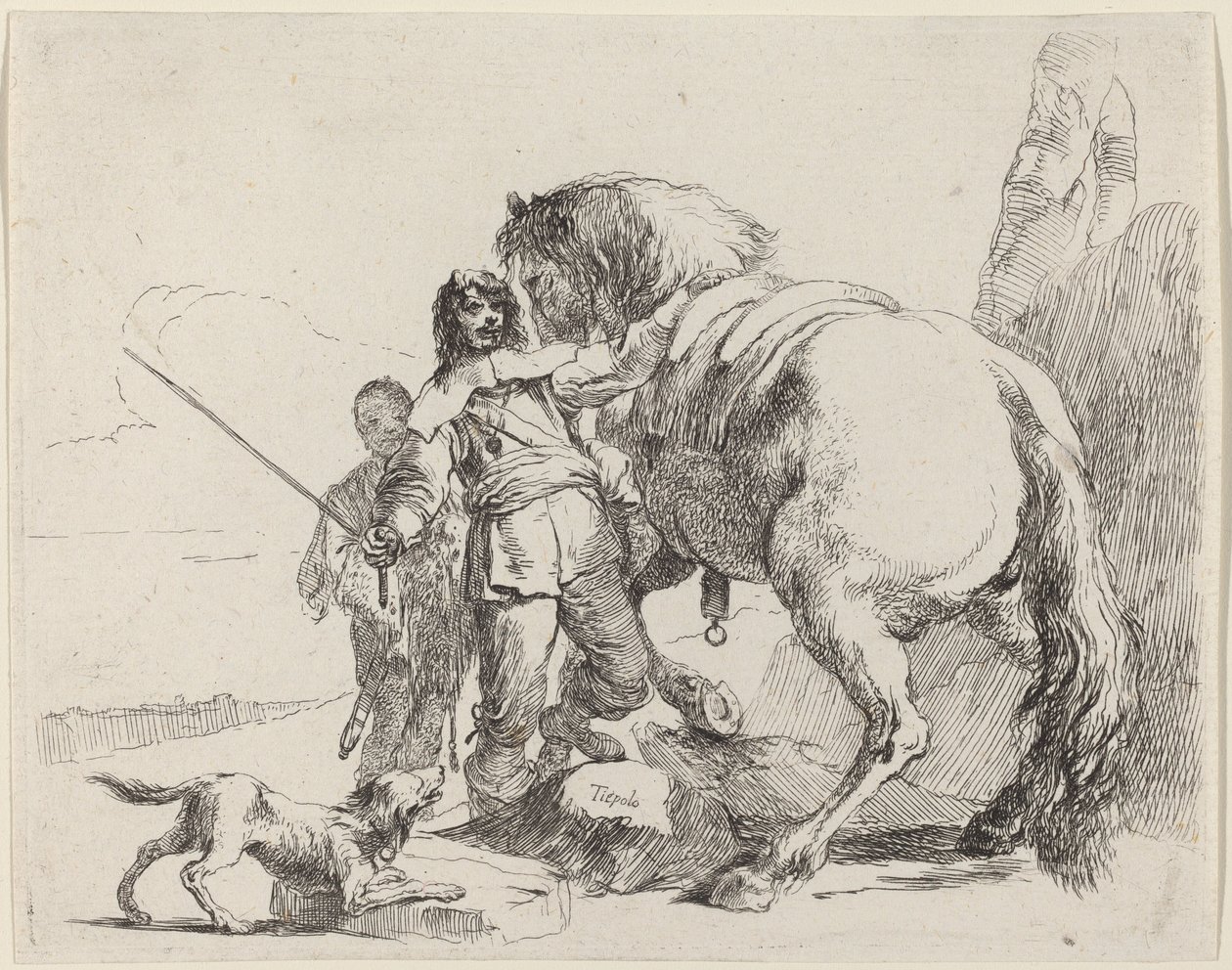 Żołnierz z koniem i pomocnikiem autorstwa Giovanni Battista Tiepolo
