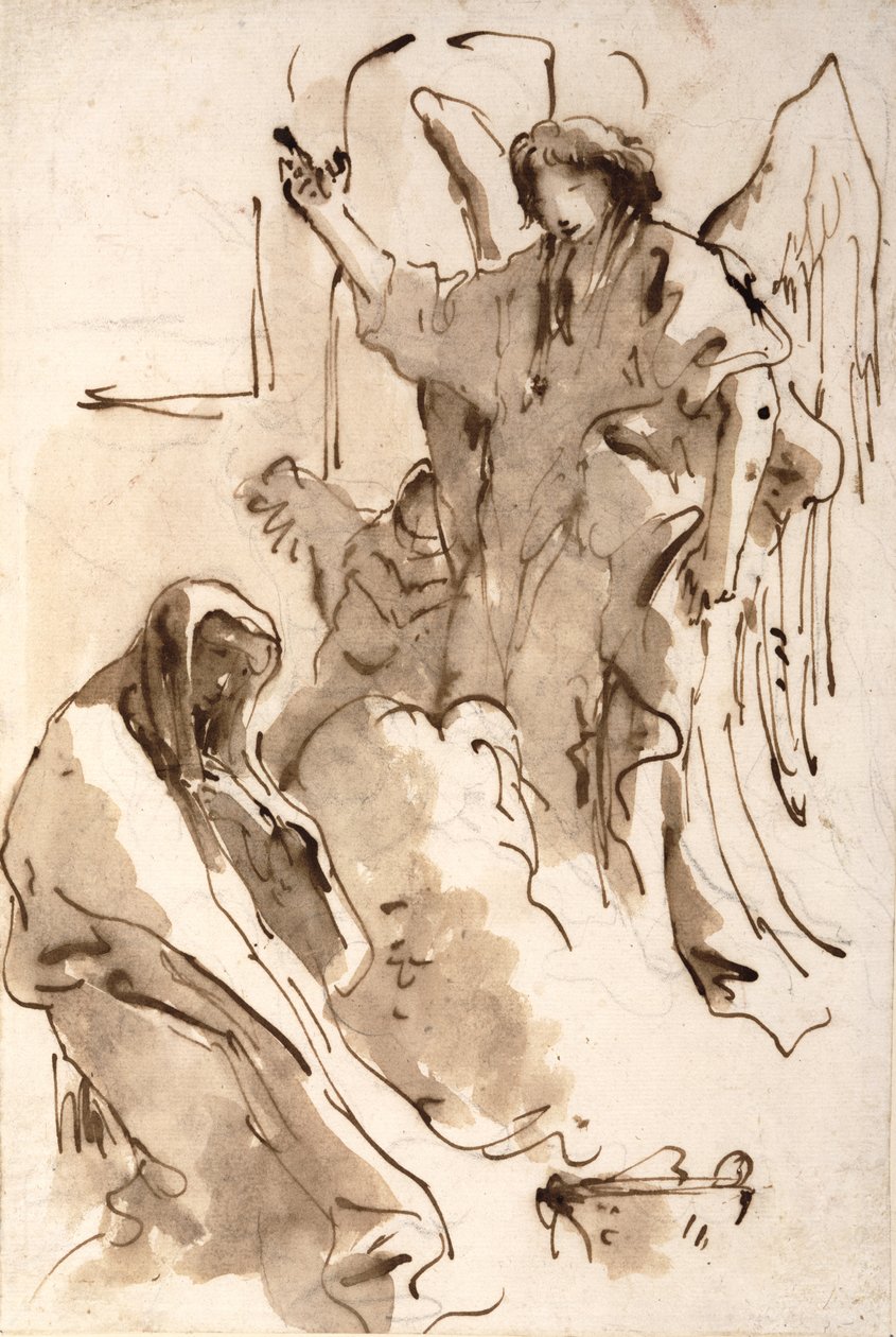 Zwiastowanie, ok. 1757-62 (pióro i atrament, wc i grafit na papierze) autorstwa Giovanni Battista Tiepolo