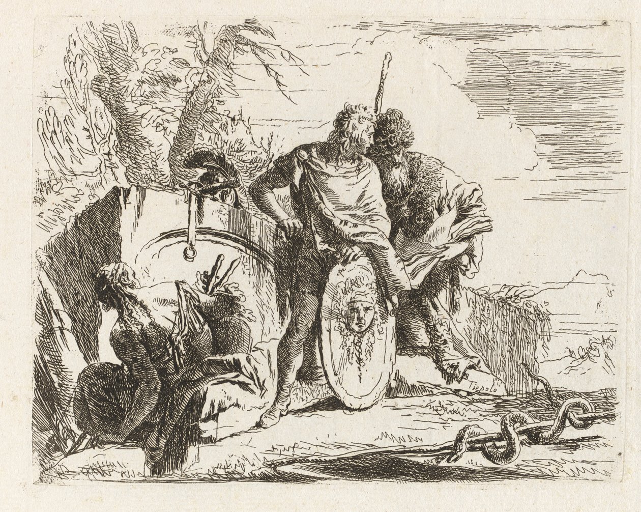 Astrolog i Młody Żołnierz, z Vari capricci (Różne Capriccios) autorstwa Giovanni Battista Tiepolo