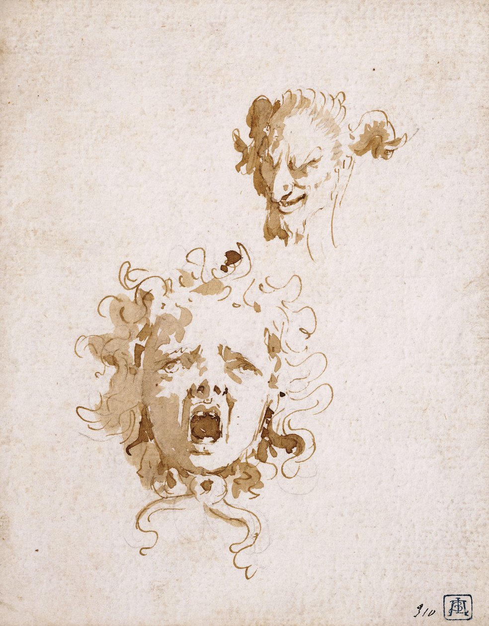 Głowa Meduzy i Głowa Satyra, autorstwa Giovanni Battista Tiepolo