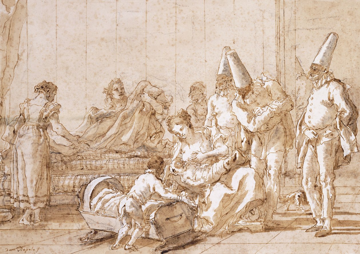 Pielęgniarstwo Punchinello, 1790-1804 autorstwa Giovanni Battista Tiepolo
