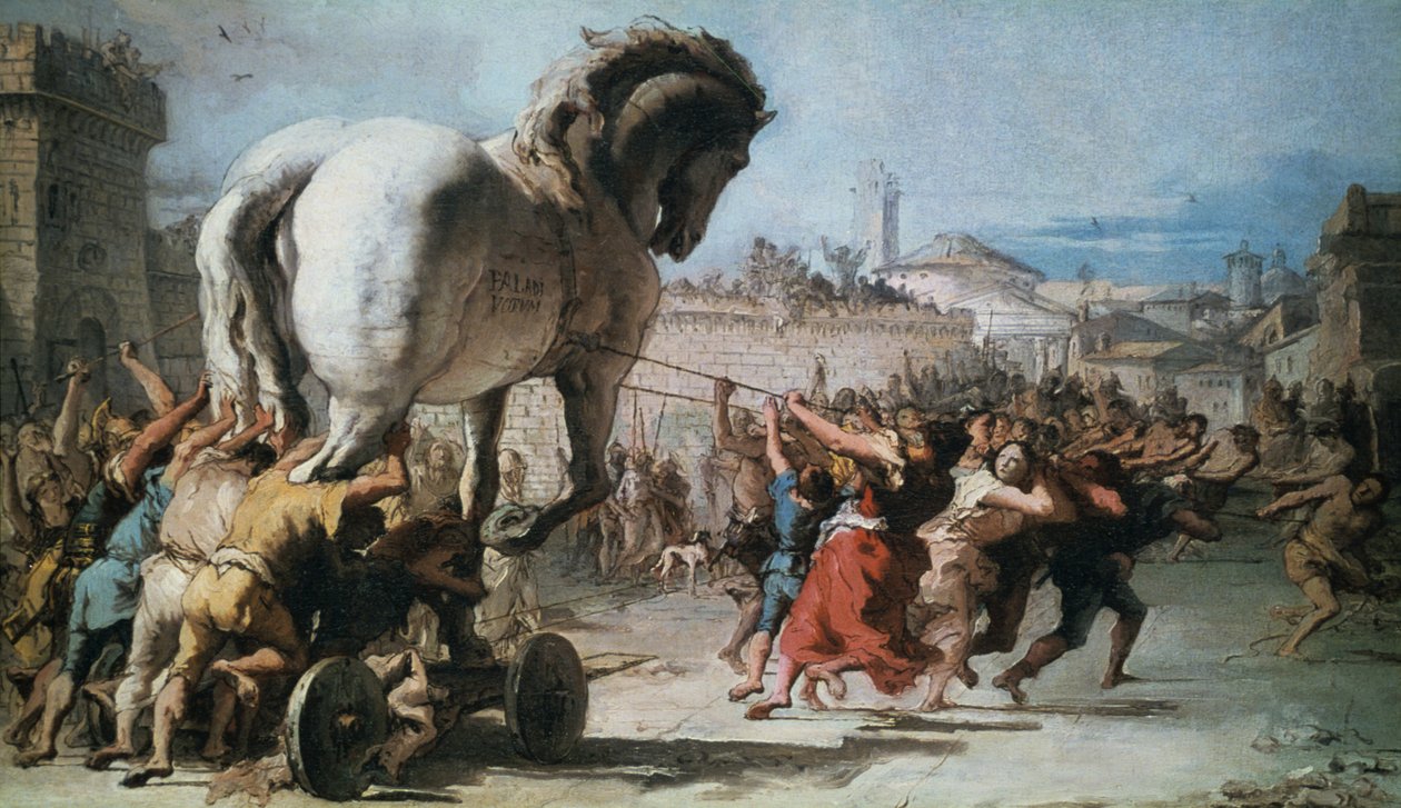 Procesja konia trojańskiego do Troi, ok. 1760 autorstwa Giovanni Battista Tiepolo