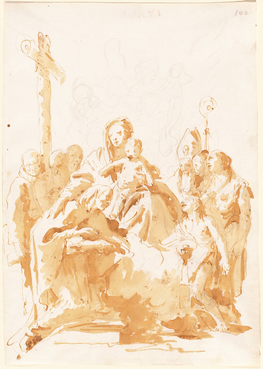Die Jungfrau und das Kind, verehrt von Bischöfen, Mönchen und Frauen autorstwa Giovanni Battista Tiepolo
