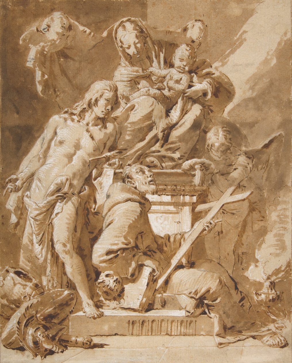 Dziewica z Dzieciątkiem na tronie ze św. Sebastianem i świętym franciszkańskim, 1696-1770. autorstwa Giovanni Battista Tiepolo