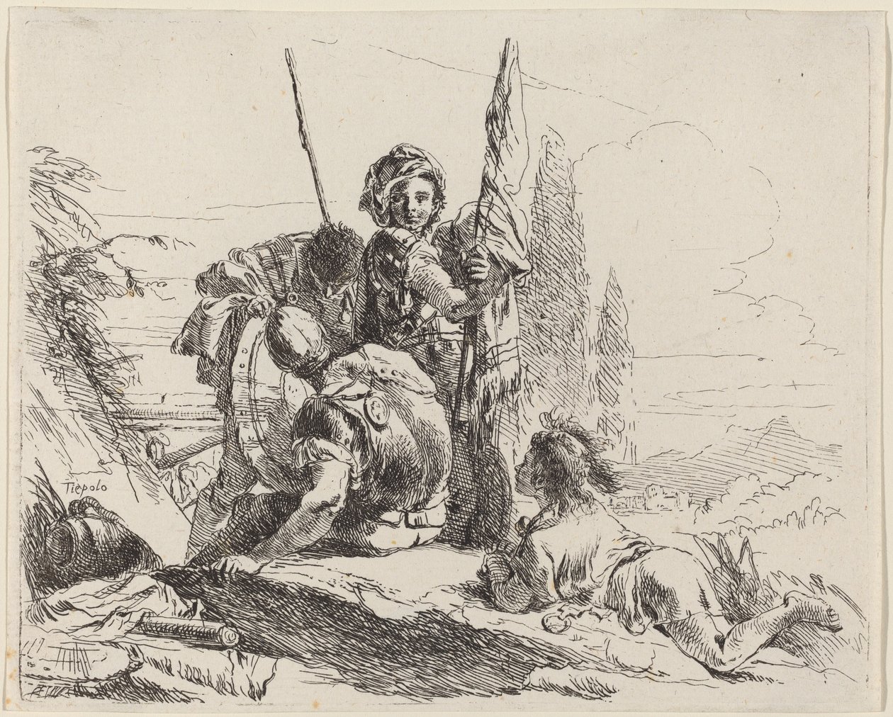 Trzech żołnierzy i młodzieniec autorstwa Giovanni Battista Tiepolo