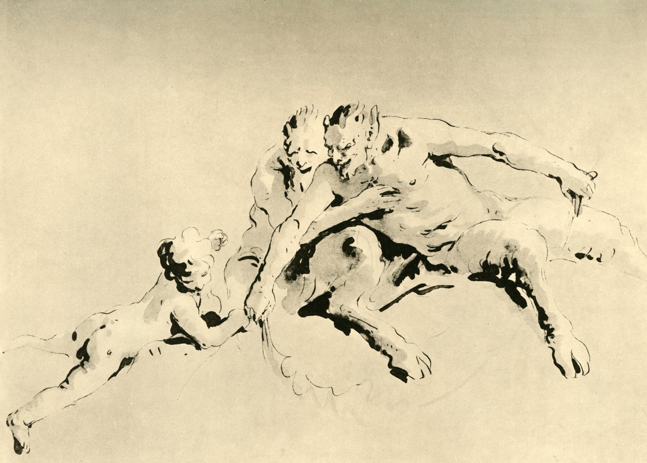 Dwa Fauny i Kupidyn, połowa XVIII w., 1928 autorstwa Giovanni Battista Tiepolo