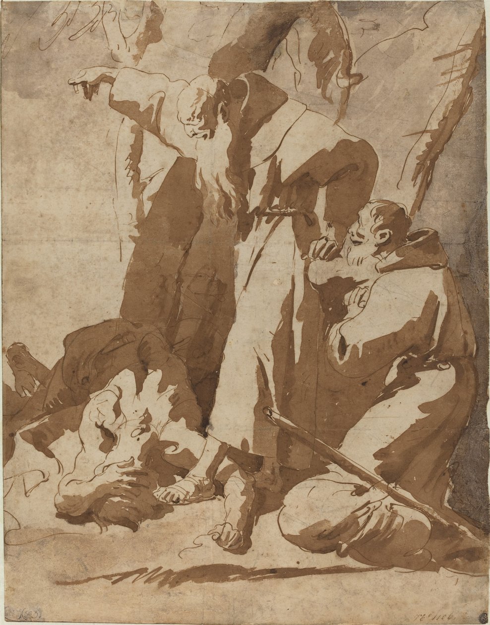 Dwóch mnichów z leżącym mężczyzną autorstwa Giovanni Battista Tiepolo