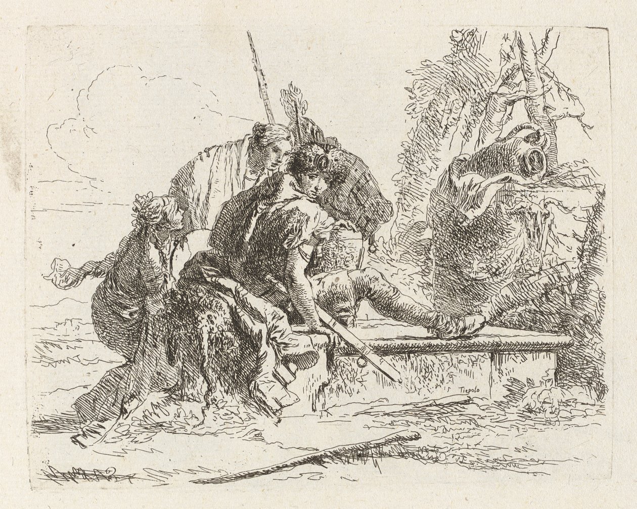 Dwóch żołnierzy i dwie kobiety z Vari capricci (Różne Capriccios) autorstwa Giovanni Battista Tiepolo