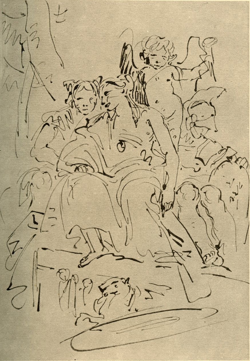 Dwie kobiety, Eros i żołnierz, połowa XVIII wieku, 1928 autorstwa Giovanni Battista Tiepolo