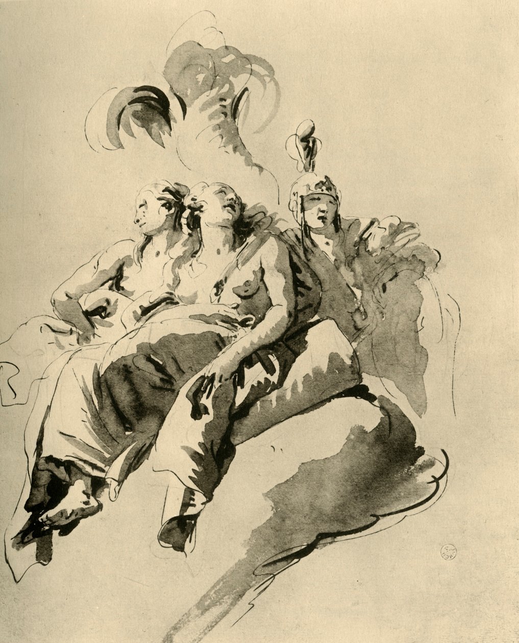 Dwie młode kobiety i żołnierz, połowa XVIII wieku, 1928 autorstwa Giovanni Battista Tiepolo