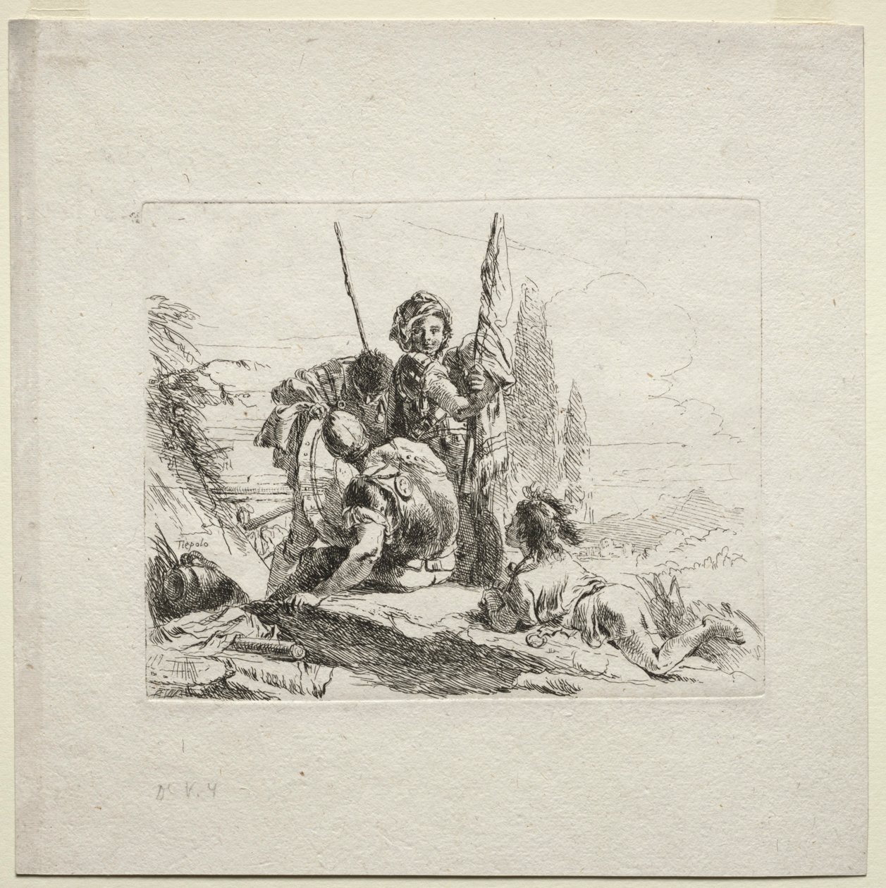 Różne kaprysy: Trzej żołnierze i chłopiec, 1785. autorstwa Giovanni Battista Tiepolo