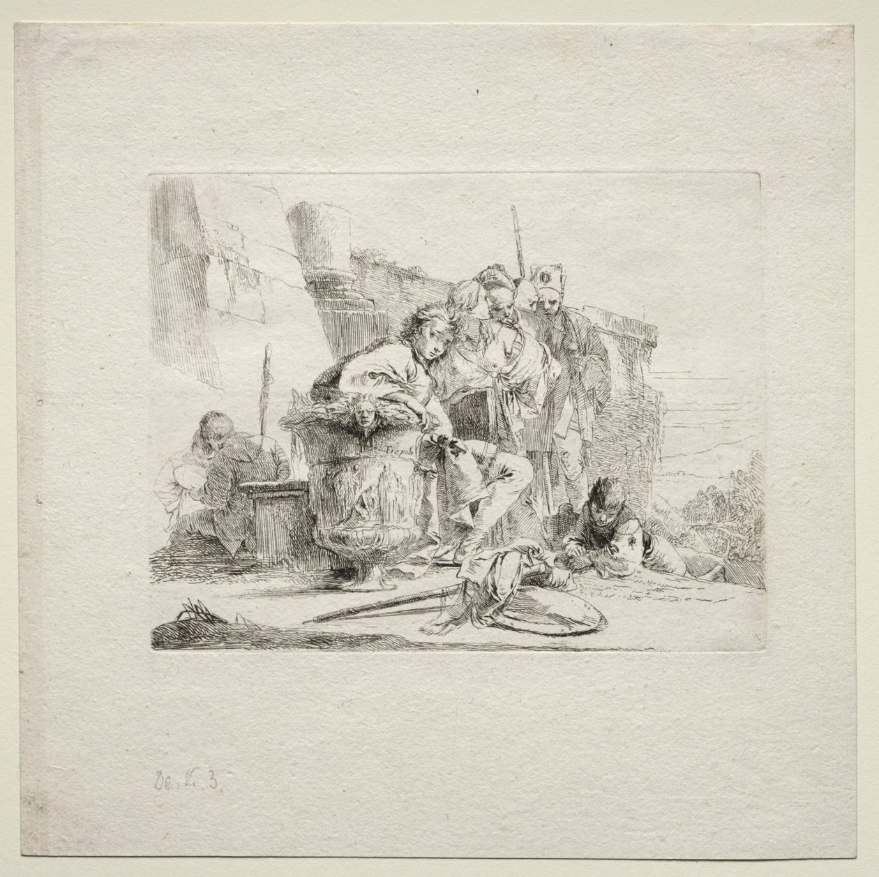 Różne kaprysy: Młody mężczyzna siedzący, oparty o urnę, 1785. autorstwa Giovanni Battista Tiepolo