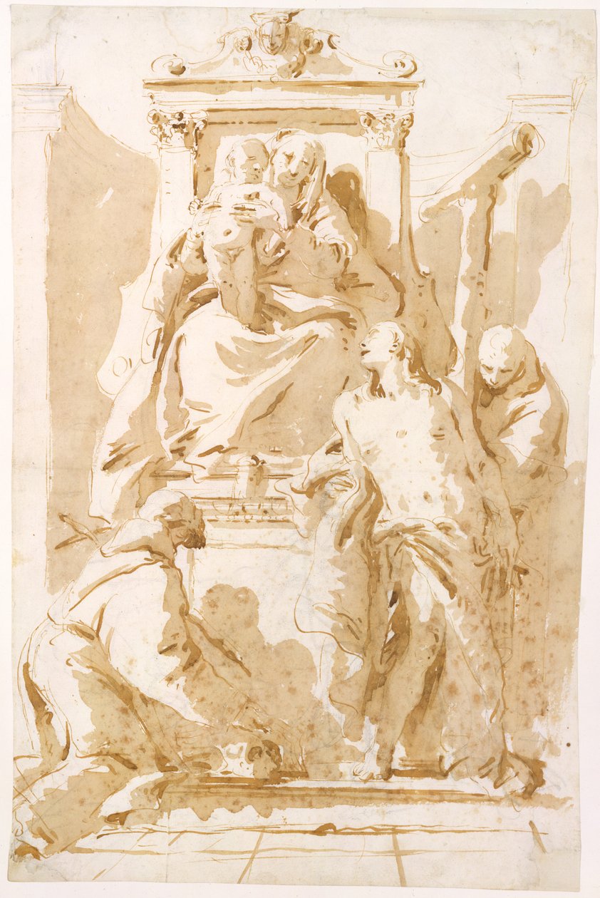 Jungfrau und Kind mit Heiligem Johannes vom Kreuz (?), Heiligem Sebastian und Heiligem Peter von Alcantara autorstwa Giovanni Battista Tiepolo